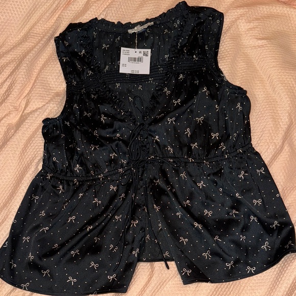 American eagle 🦅 Black Sleeveless Top with Bow Pattern open front - Picture 9 of 13